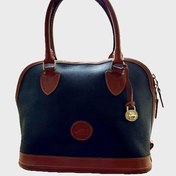 Dooney & Bourke Handbags - Authentic Vintage Dooney & Bourke Leather Dark Blue Domed Satchel Bag - R144 BL